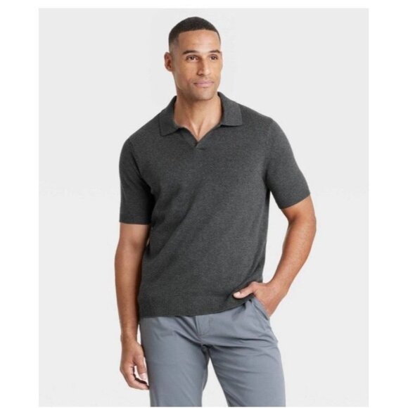 Men’s Goodfellow Co Short Sleeve Charcoal Gray Collared Sweater Shirt, Medium - Picture 1 of 9